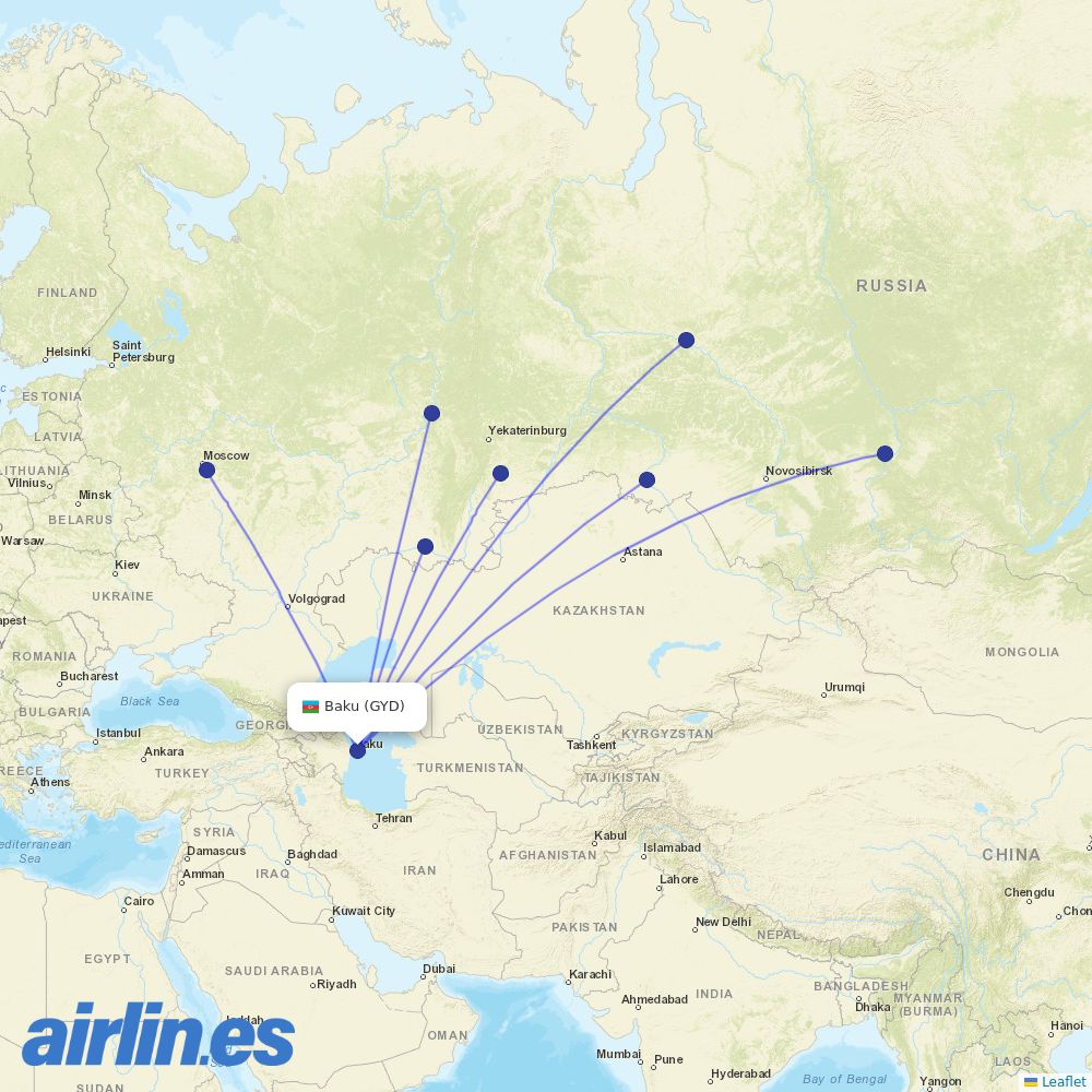 IrAero at GYD route map