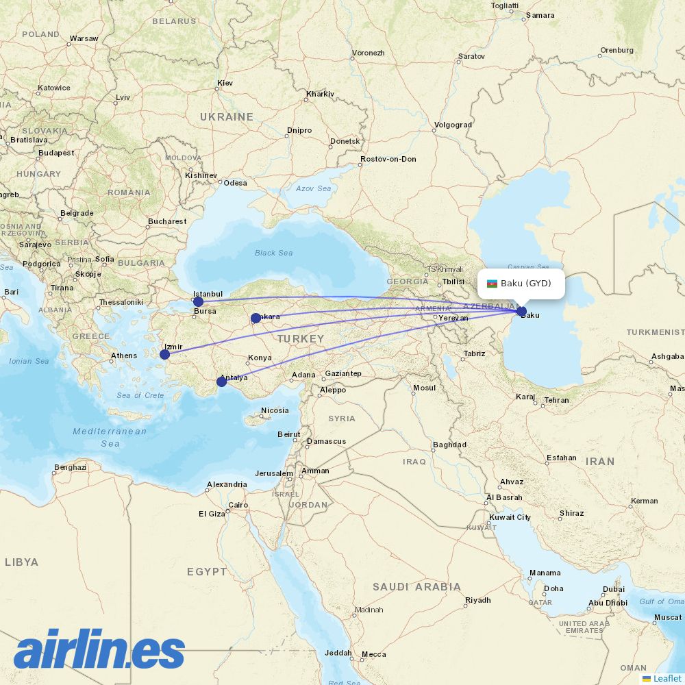 Pegasus from Heydar Aliyev International Airport destination map