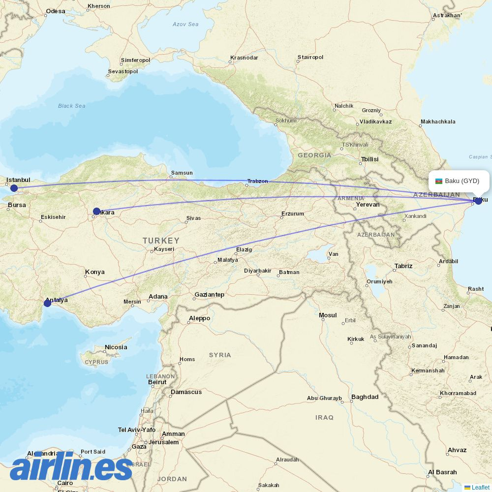 AJet from Heydar Aliyev International Airport destination map
