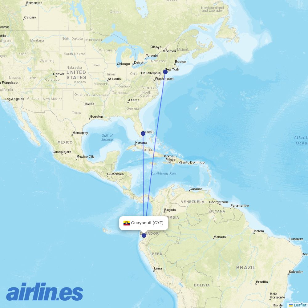 JetBlue Airways from Simon Bolivar International destination map