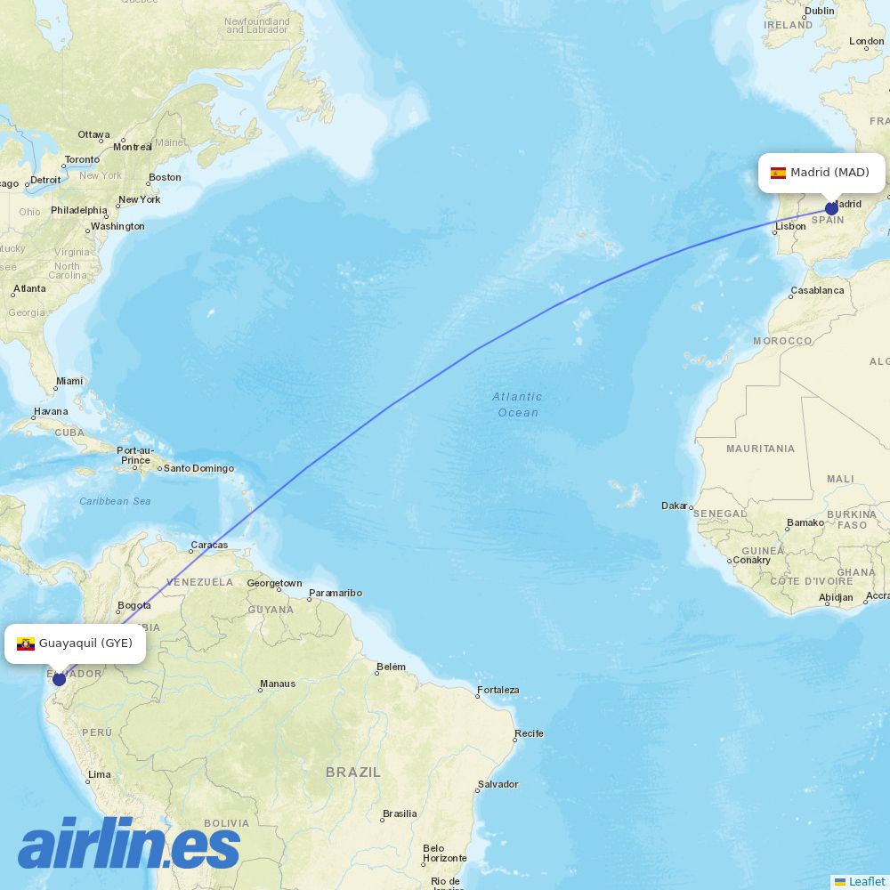 Iberia from Simon Bolivar International destination map