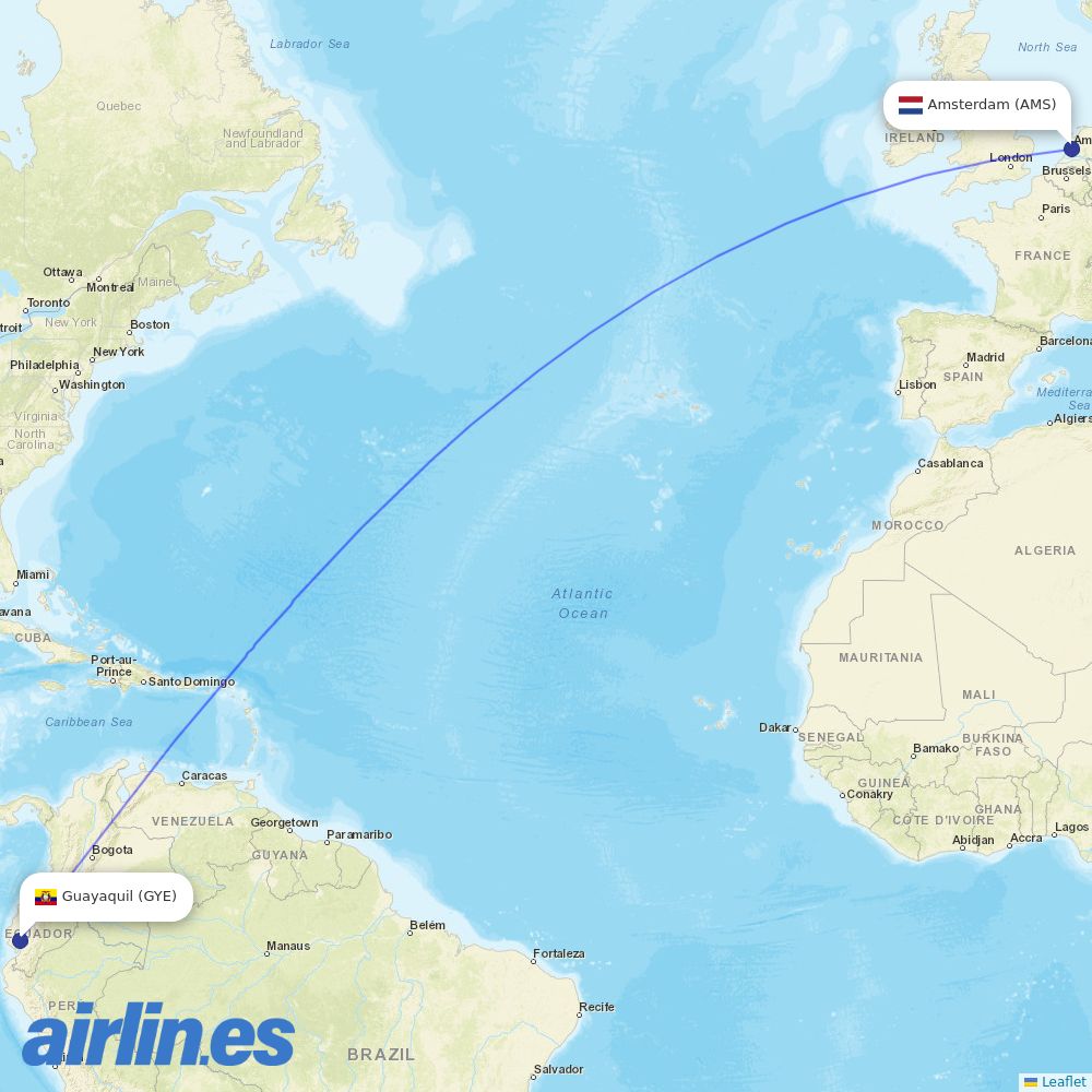 KLM from Simon Bolivar International destination map