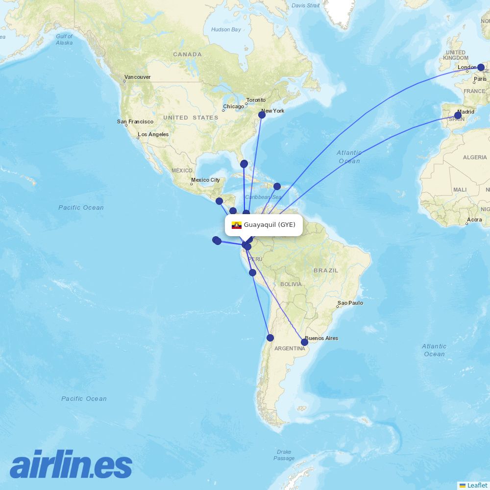 Air Europa from Simon Bolivar International destination map