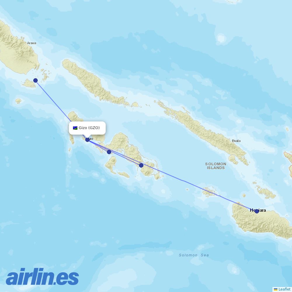 Solomon Airlines at GZO route map