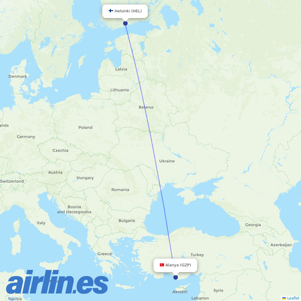 Finnair from Gazipasa Airport destination map
