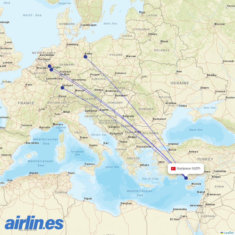 Corendon Airlines at GZP route map