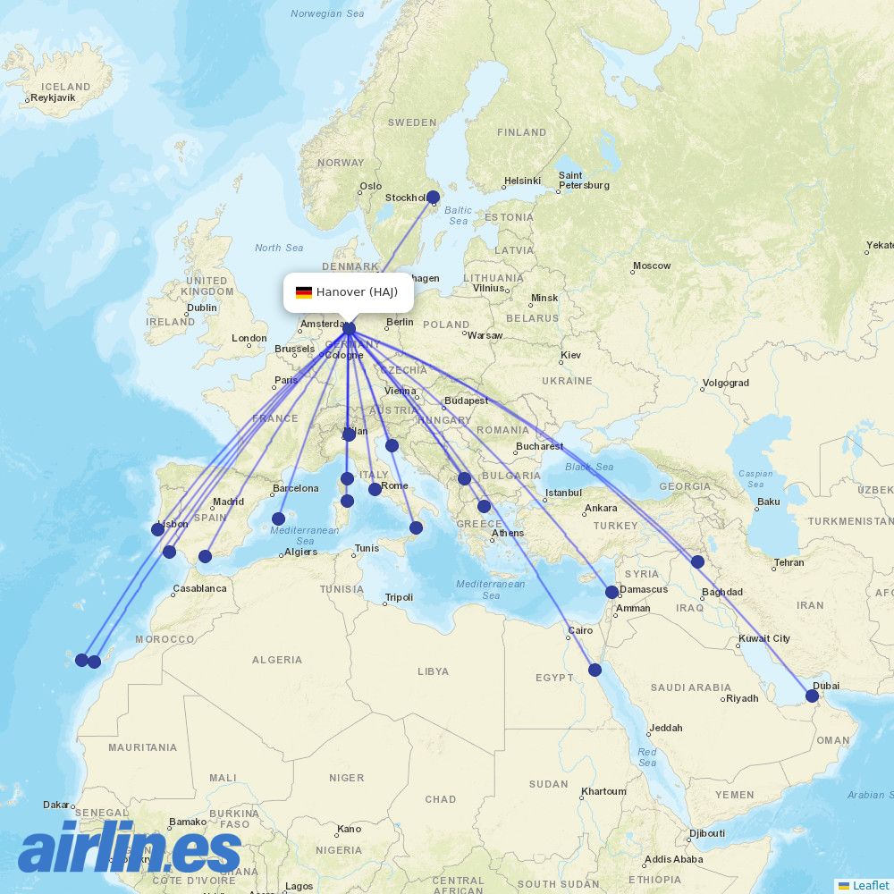 Eurowings from Hannover Airport destination map