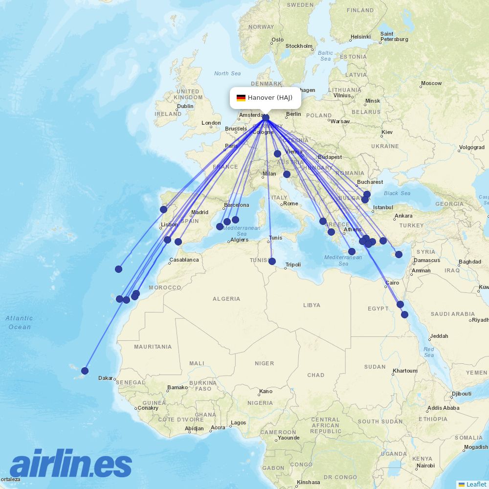 TUIfly at HAJ route map