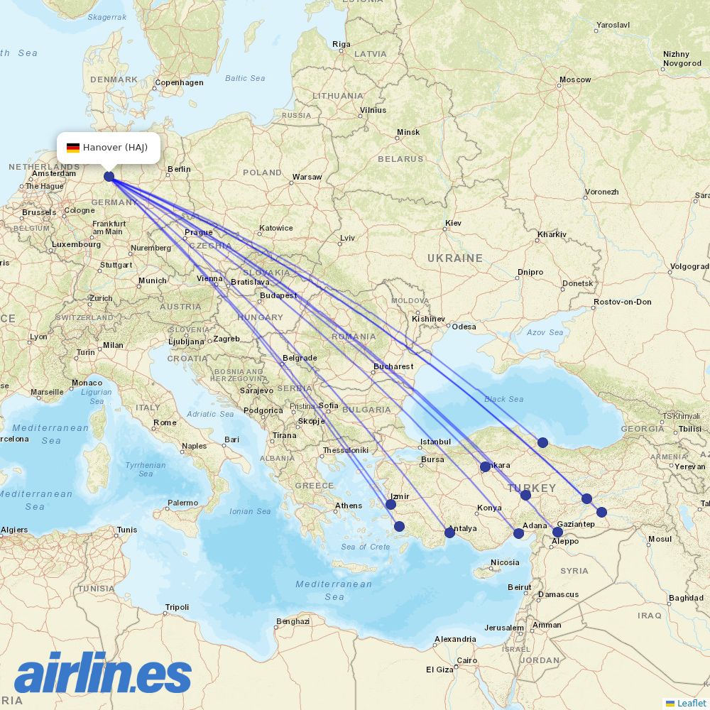 SunExpress at HAJ route map