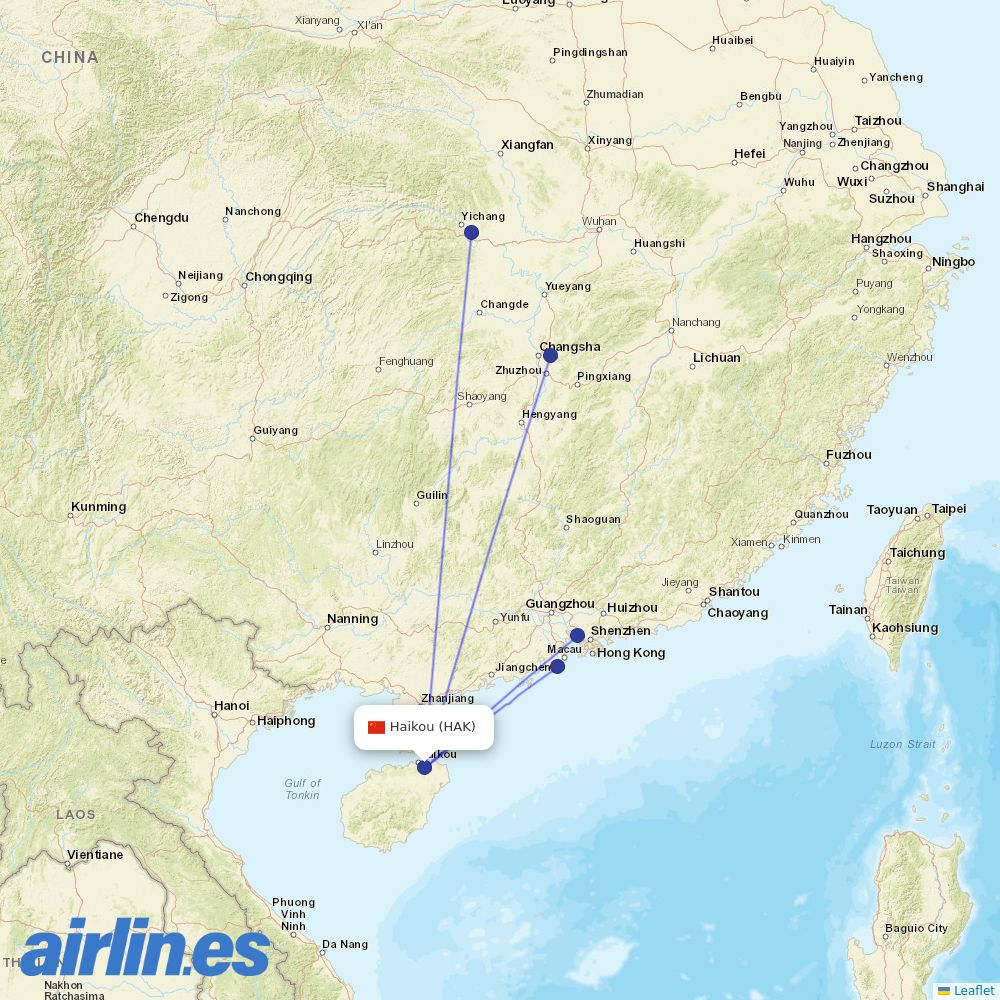 Donghai Airlines at HAK route map