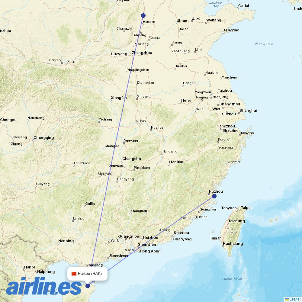 Fuzhou Airlines from Haikou Meilan International Airport destination map
