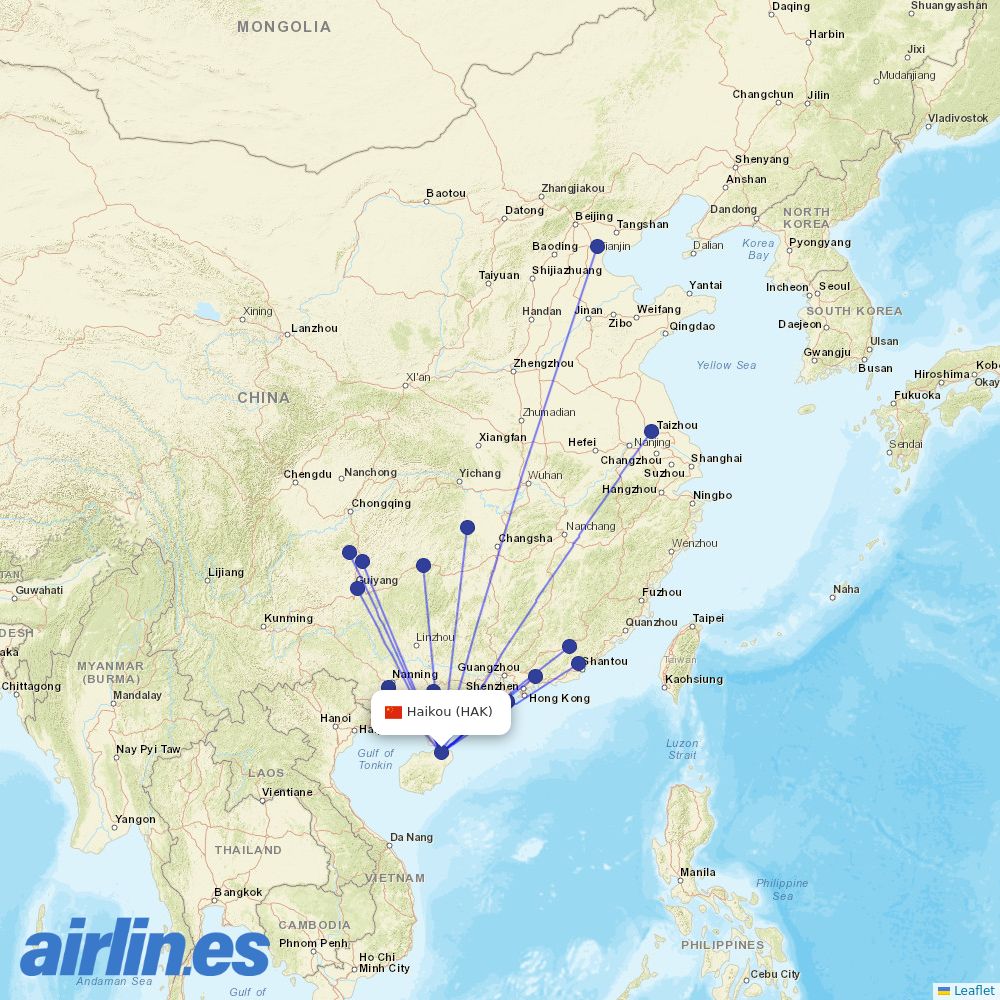 Tianjin Airlines at HAK route map