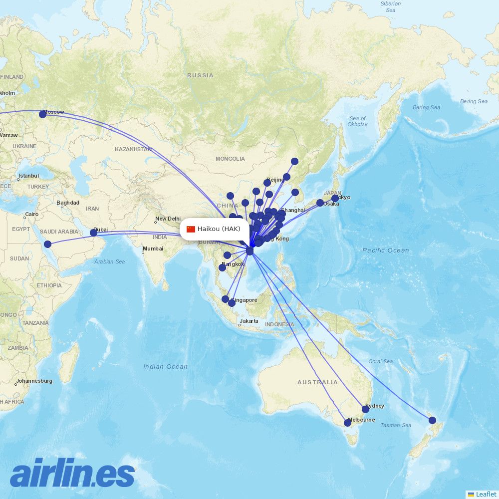 Hainan Airlines at HAK route map