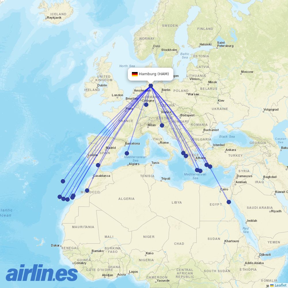 Condor from Hamburg Airport destination map