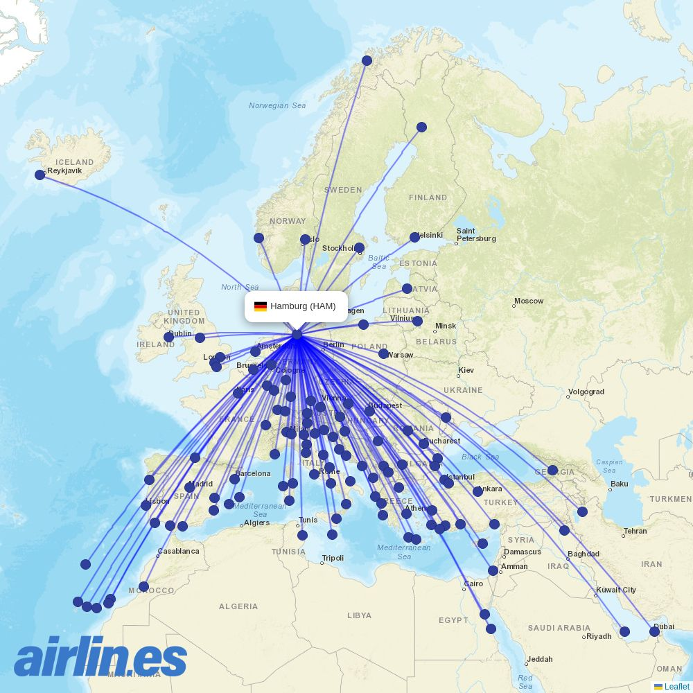 Marabu Airlines from Hamburg Airport destination map