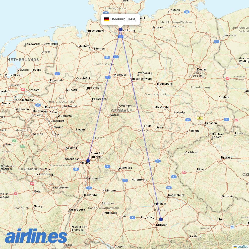 Lufthansa at HAM route map