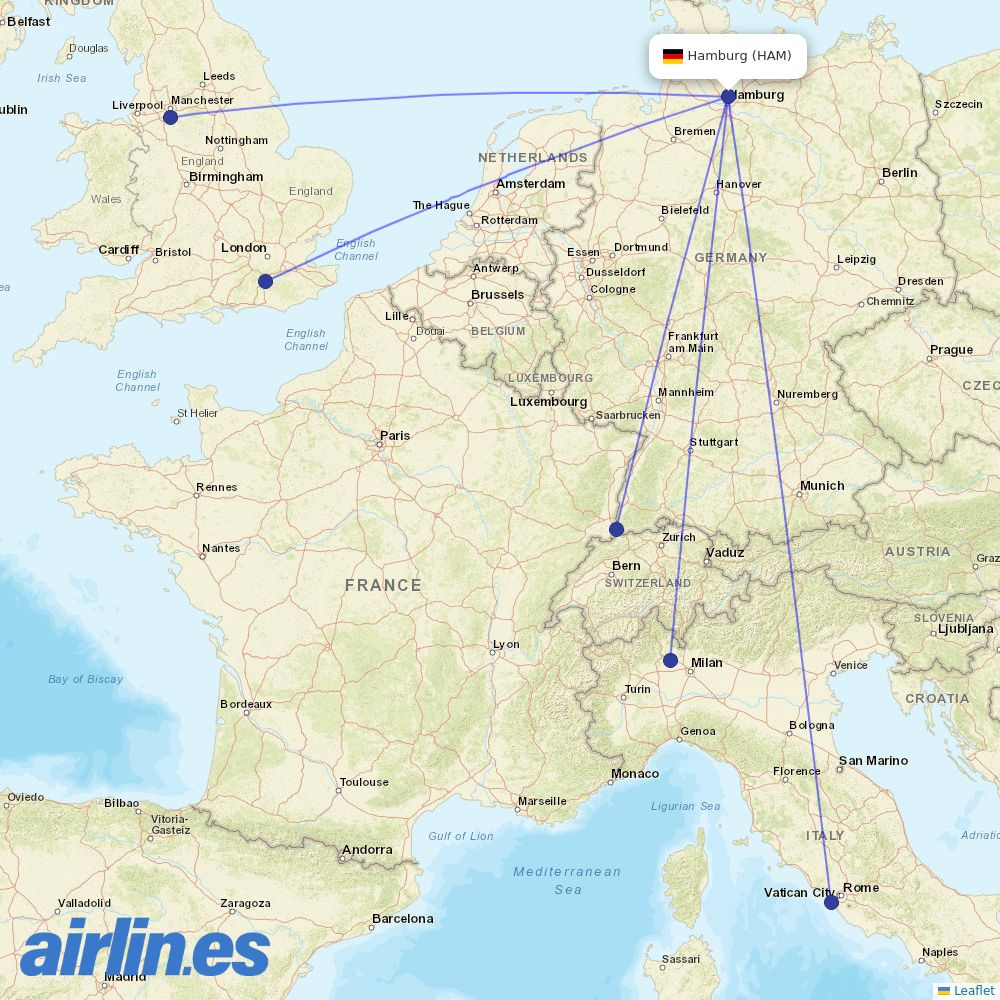 easyJet from Hamburg Airport destination map