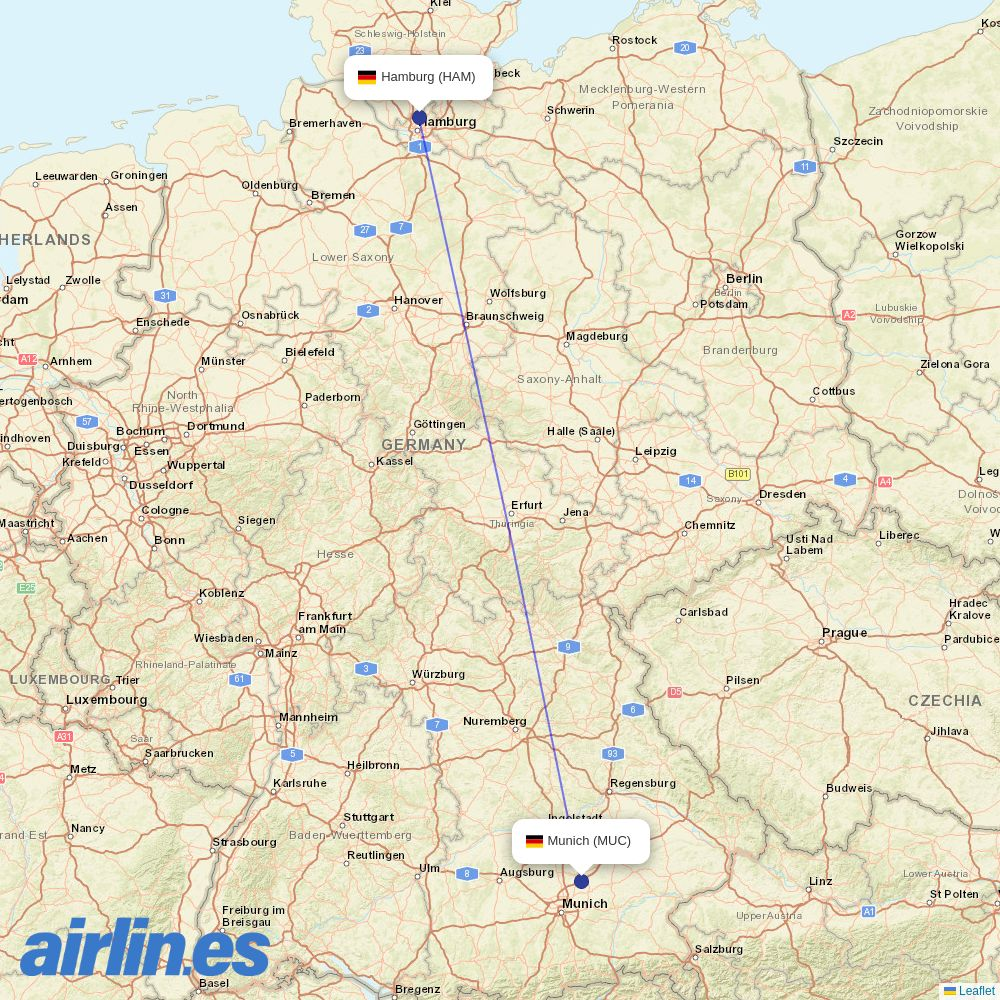 Lufthansa City at HAM route map
