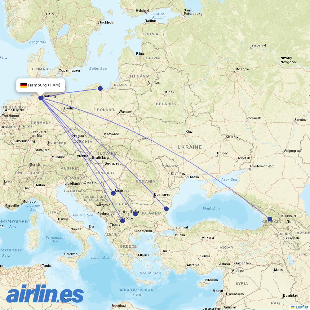 Wizz Air from Hamburg Airport destination map