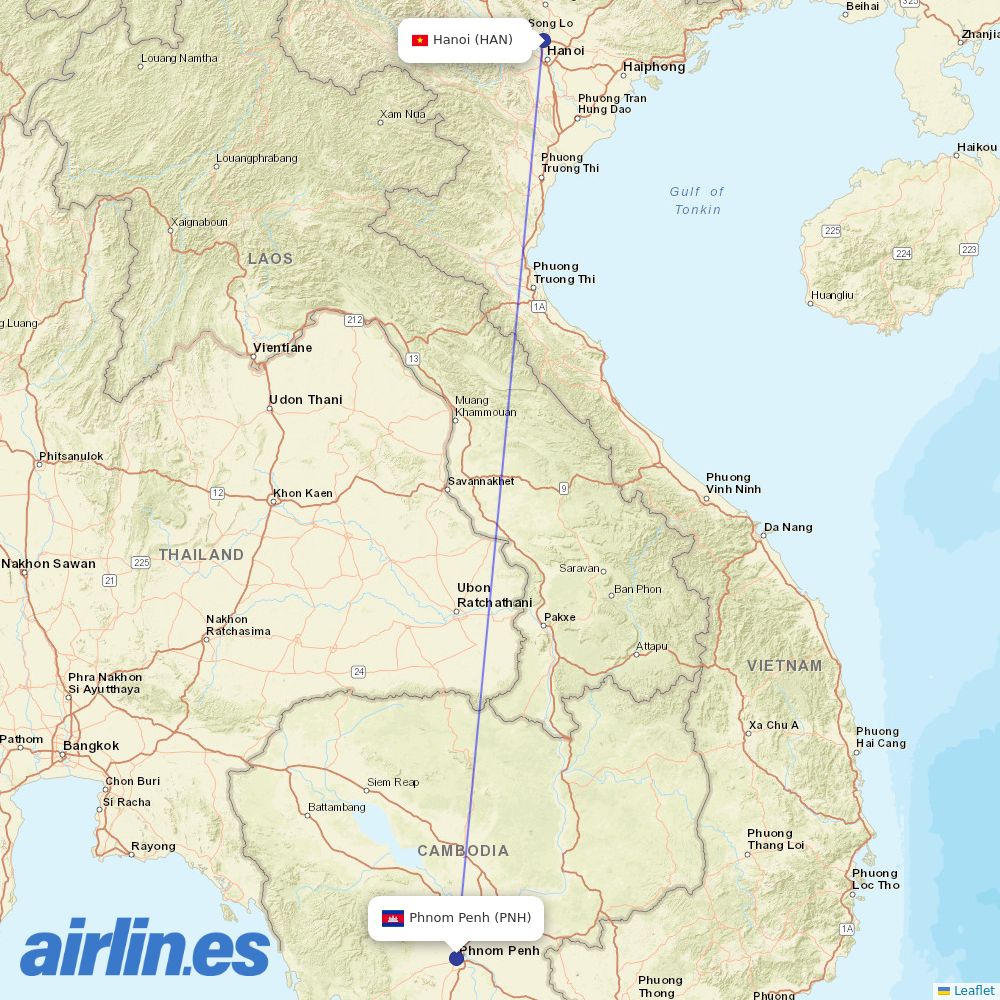 Air Cambodia from Noibai International destination map