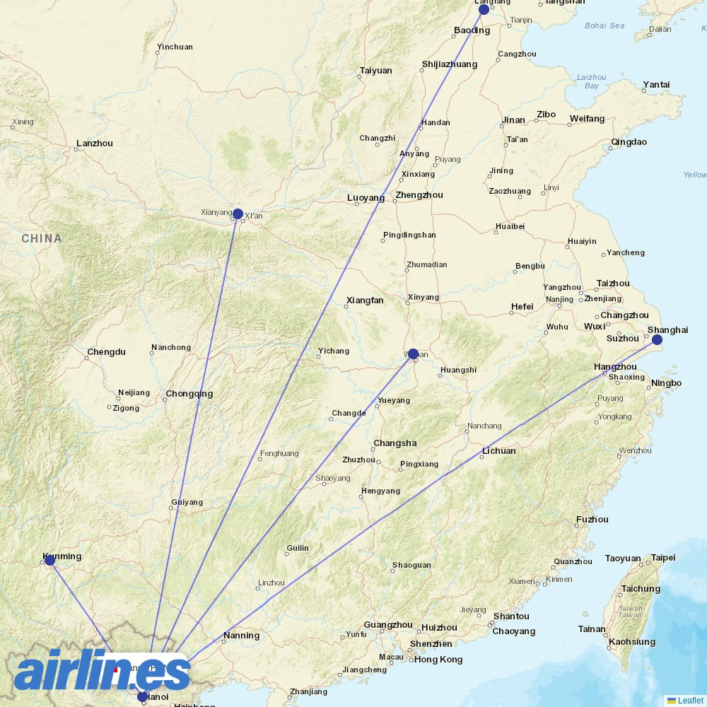 China Eastern Airlines from Noibai International destination map