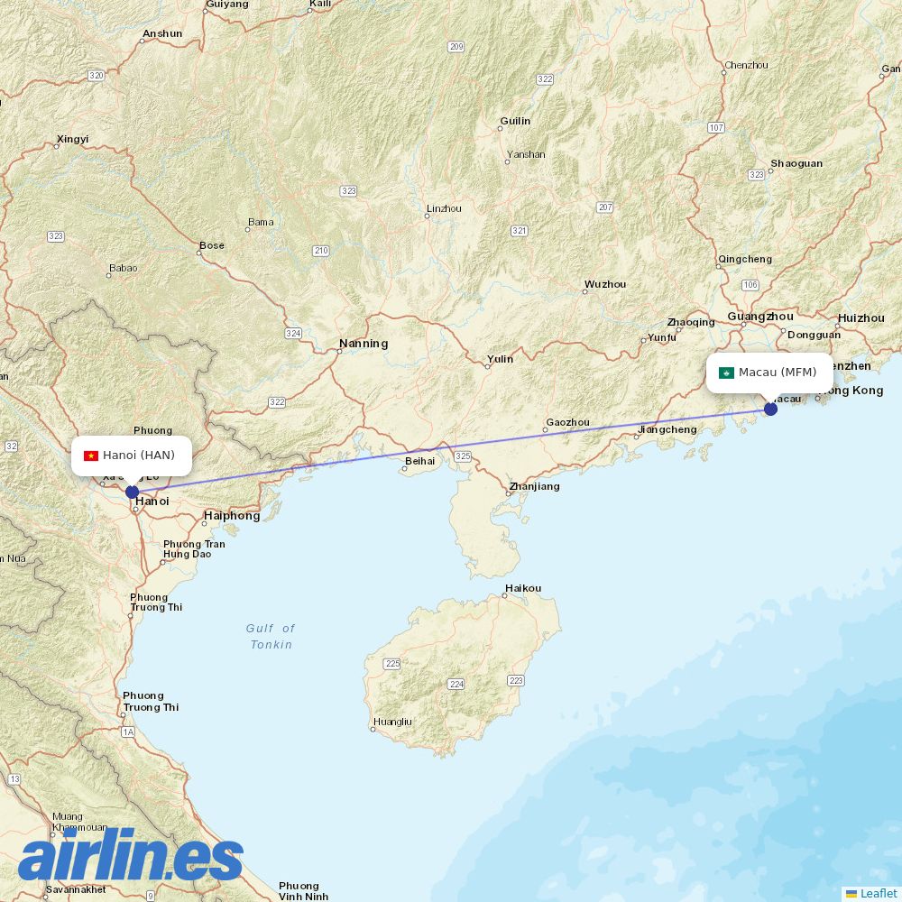 Air Macau at HAN route map