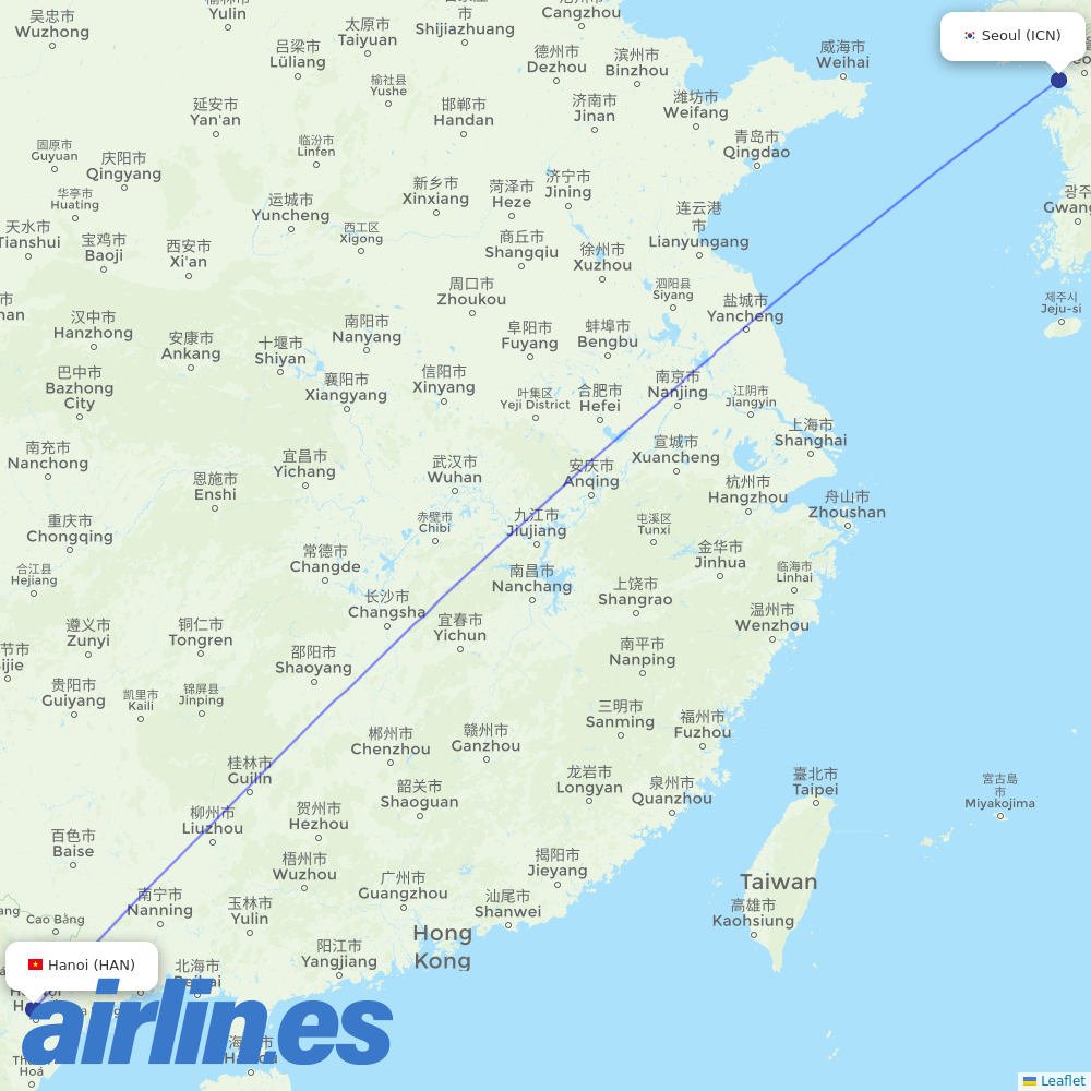 Asiana Airlines from Noibai International destination map