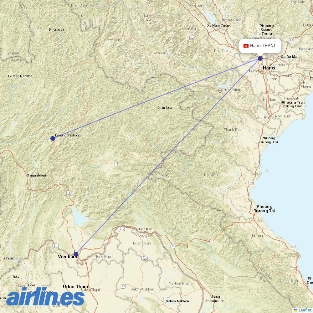 Lao Airlines at HAN route map