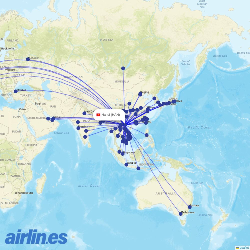 HK Express from Noibai International destination map