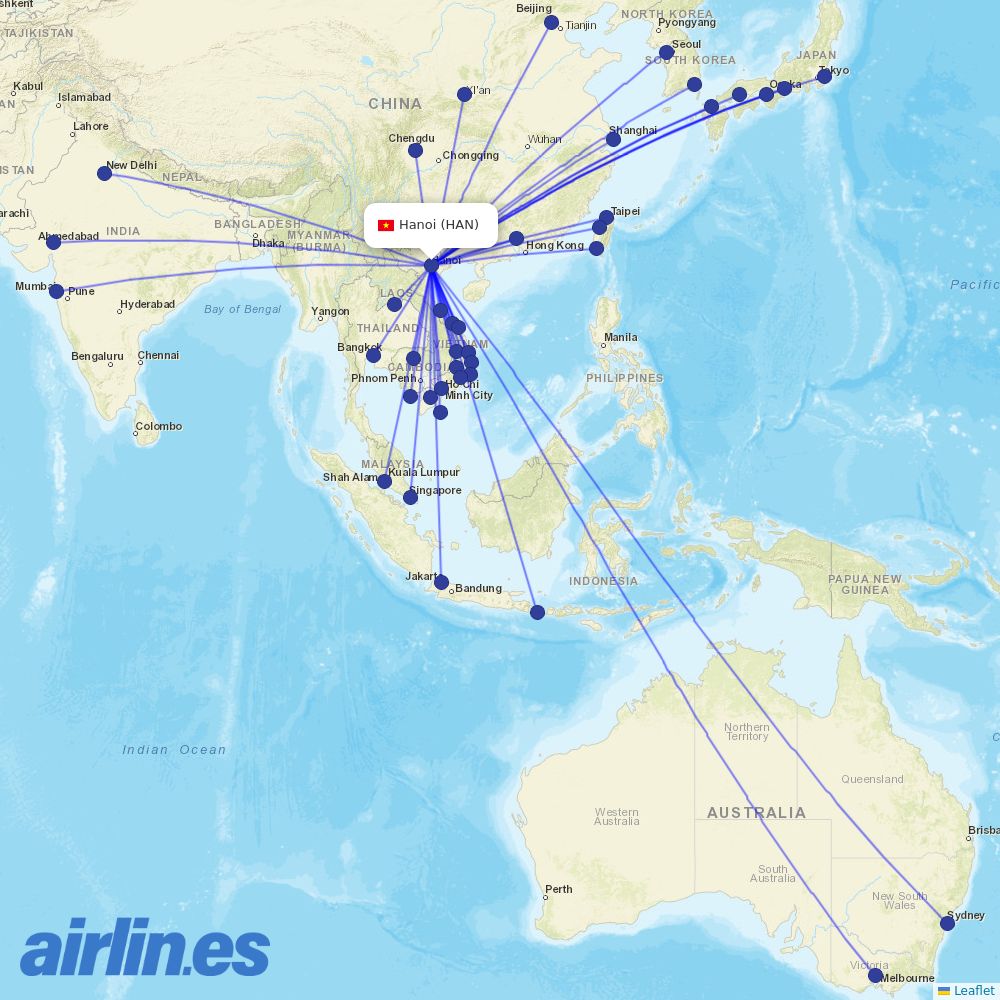 VietJet Air from Noibai International destination map