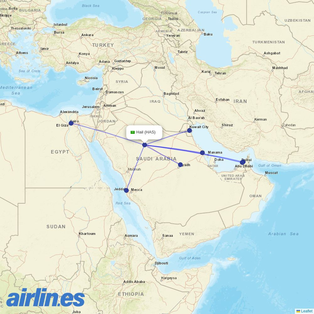 Flynas from Hail destination map
