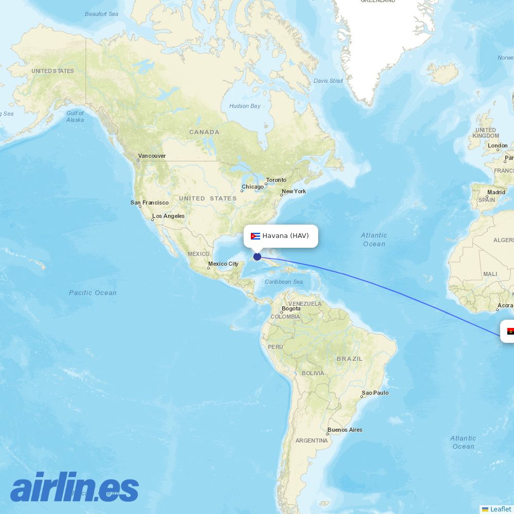 TAAG from Jose Marti International destination map