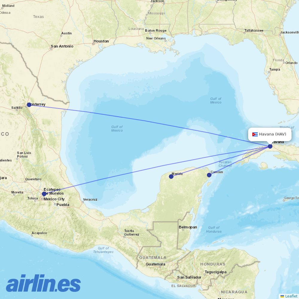 VivaAerobus from Jose Marti International destination map