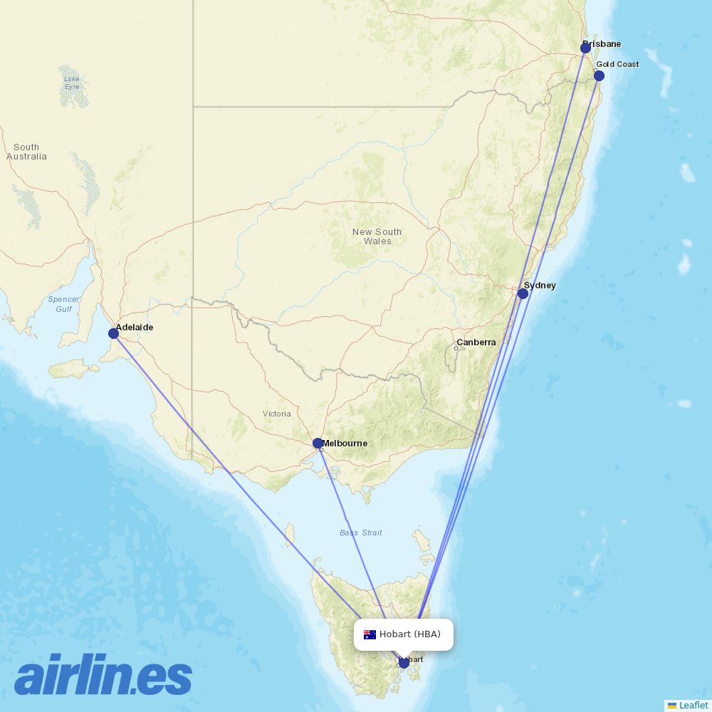 Jetstar at HBA route map