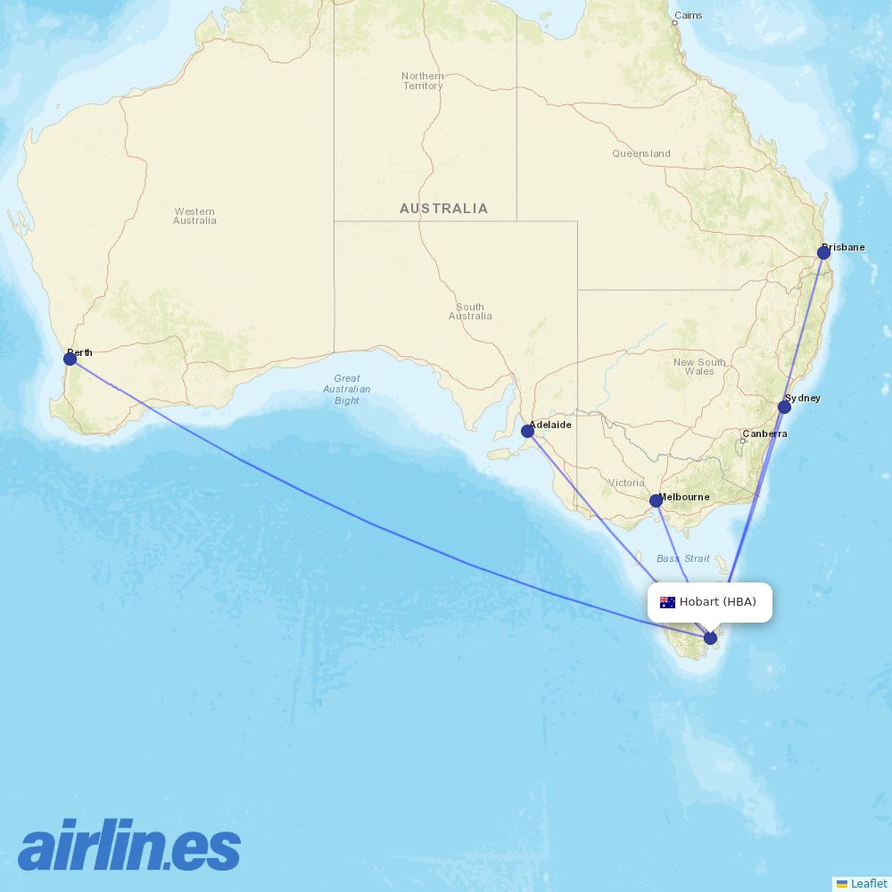 Virgin Australia at HBA route map