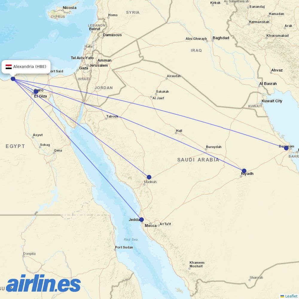 EgyptAir from Borg El Arab Intl destination map