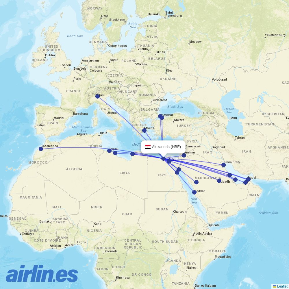 Berniq Airways from Borg El Arab Intl destination map