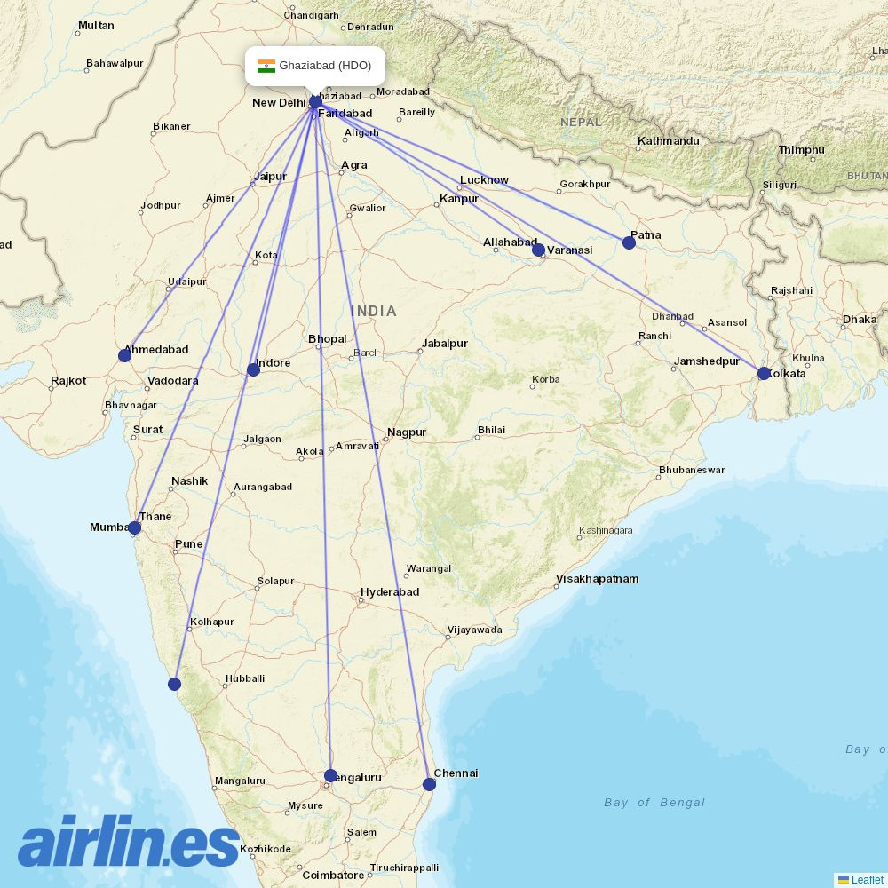 IndiGo from Hindon Airport destination map