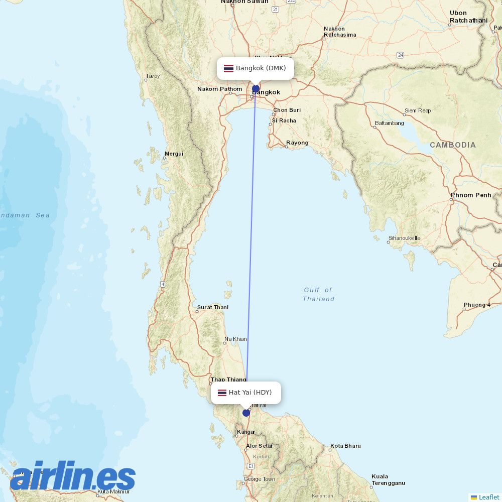Nok Air from Hat Yai International destination map