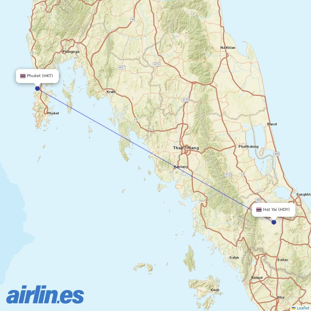 Bangkok Airways at HDY route map