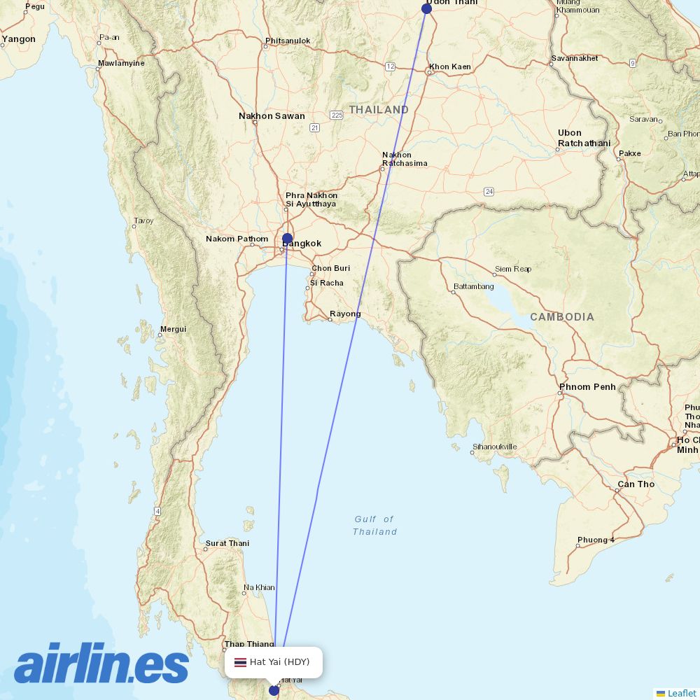 Thai Lion Air at HDY route map
