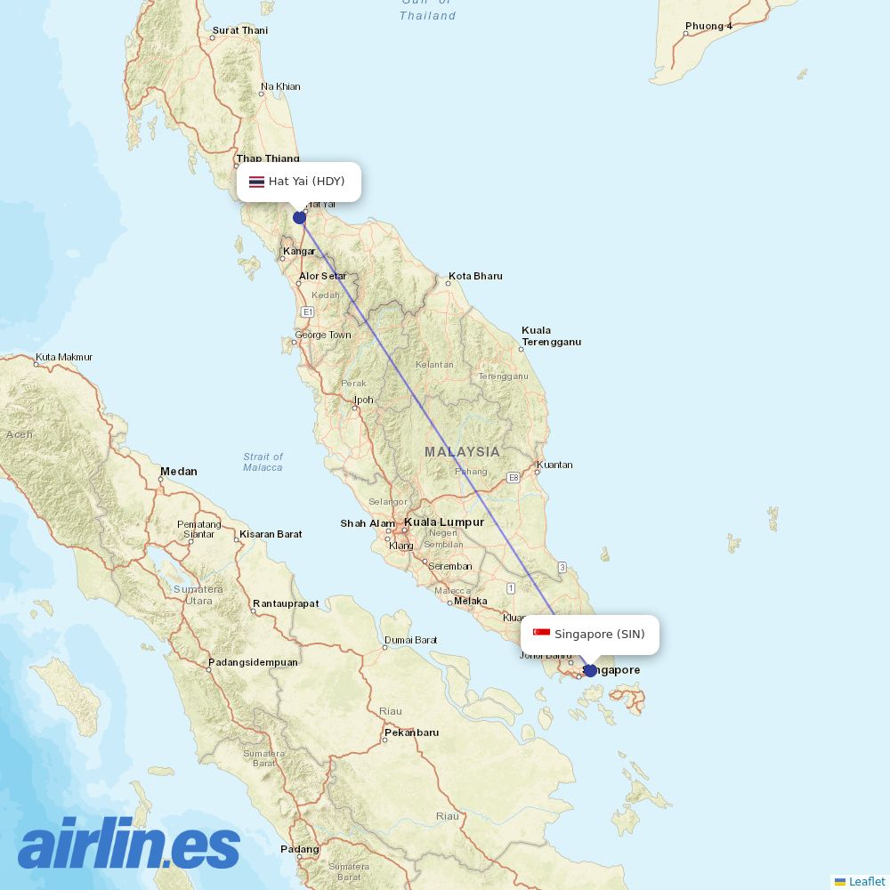 Scoot from Hat Yai International destination map