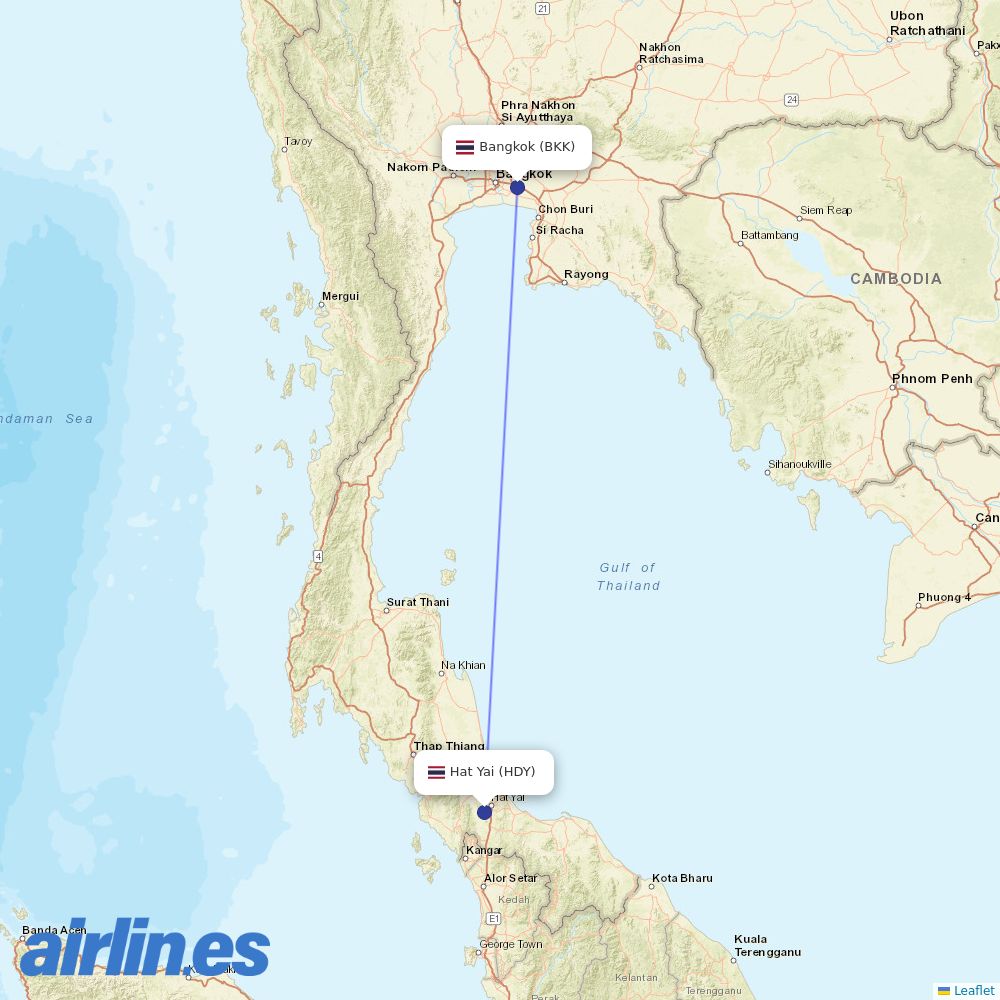 Vietjet Thailand at HDY route map