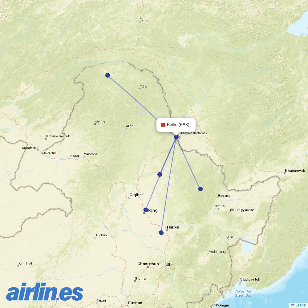 Chengdu Airlines from Heihe Airport destination map