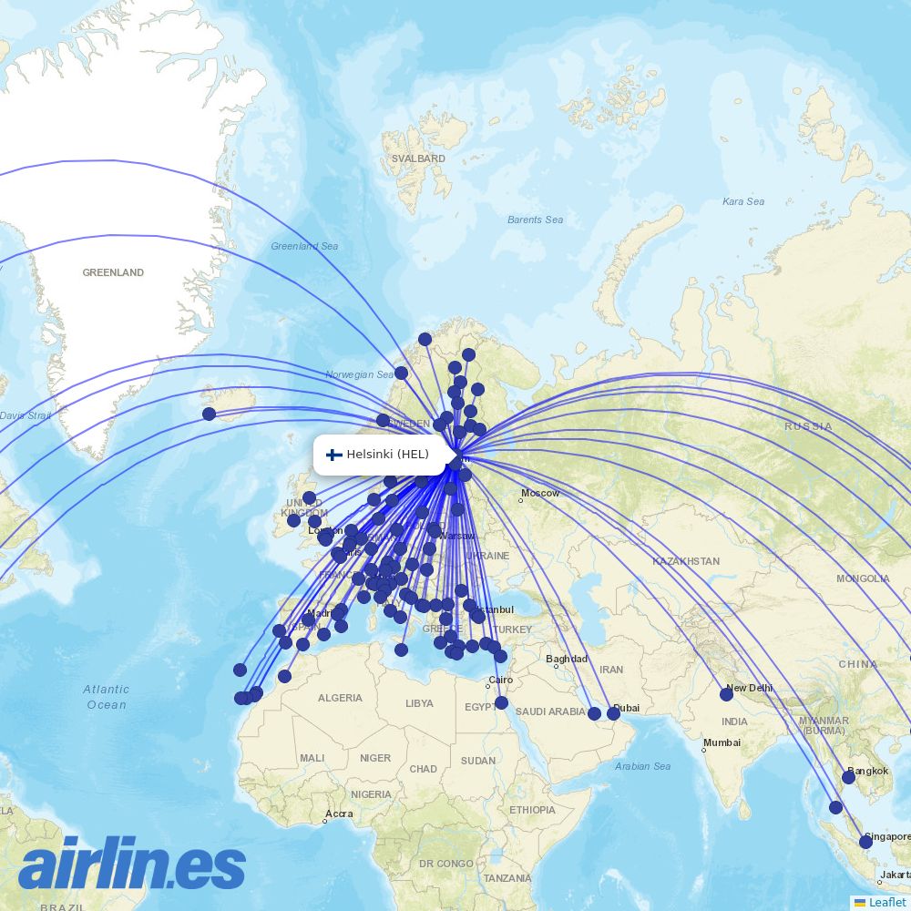 Norwegian Air Shuttle from Helsinki Airport destination map