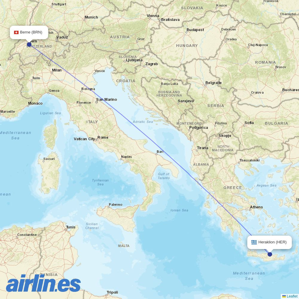 Helvetic Airways at HER route map