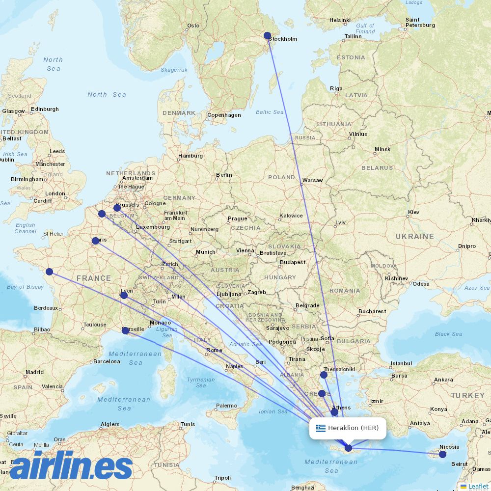 Sky Express from Heraklion International Airport destination map