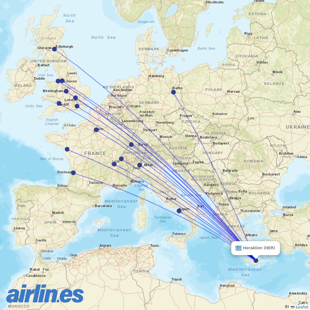 easyJet from Heraklion International Airport destination map