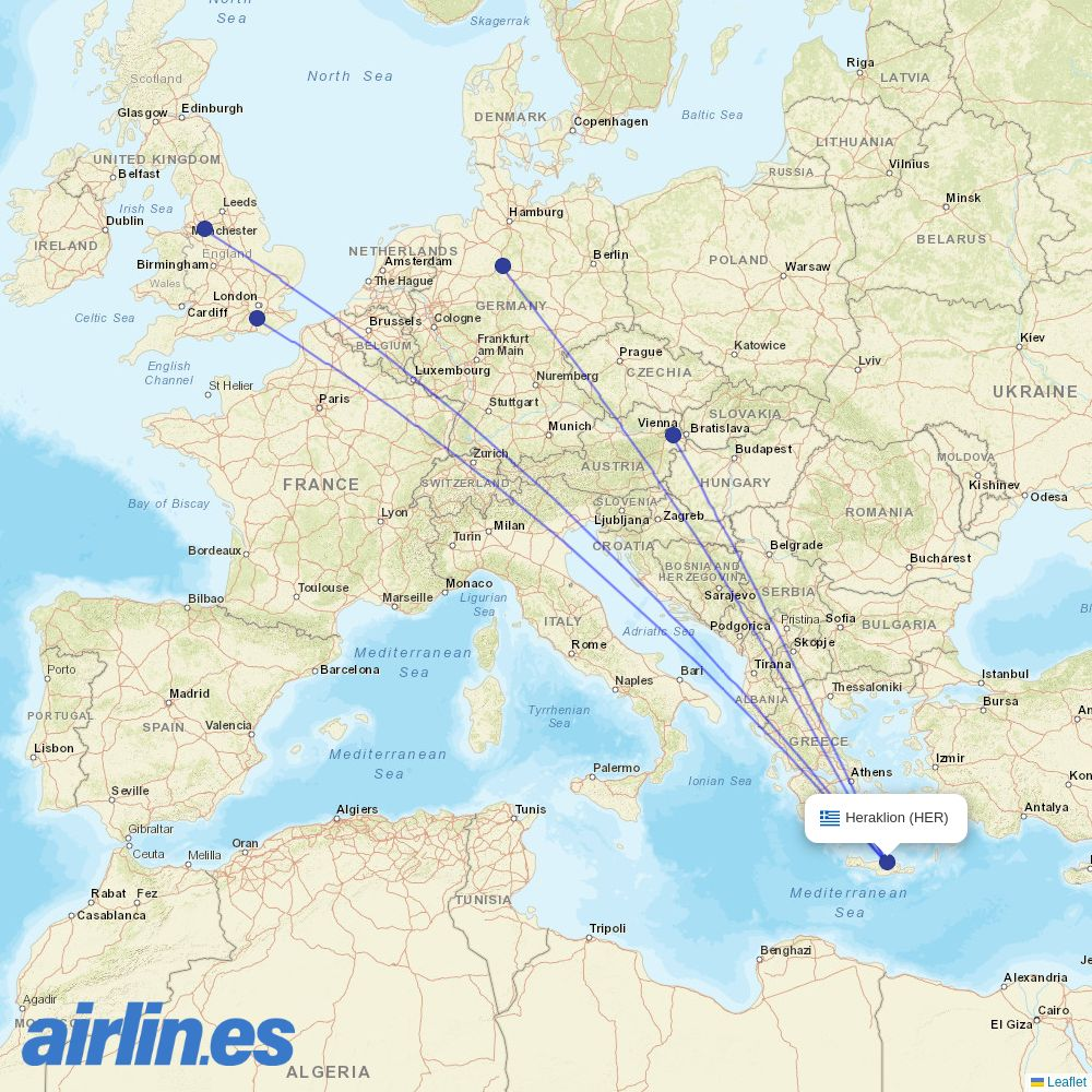 Corendon Airlines Europe from Heraklion International Airport destination map