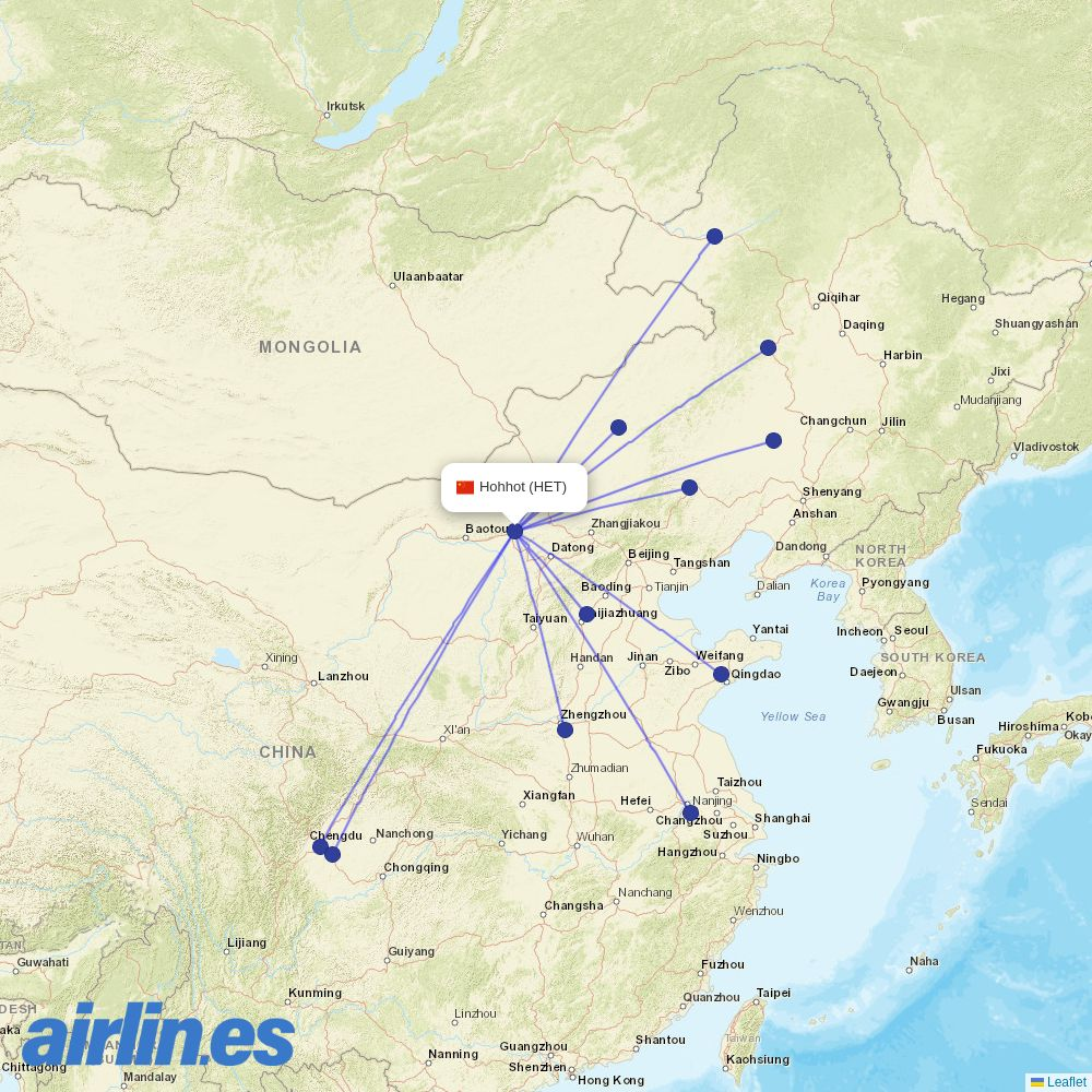 Chengdu Airlines at HET route map